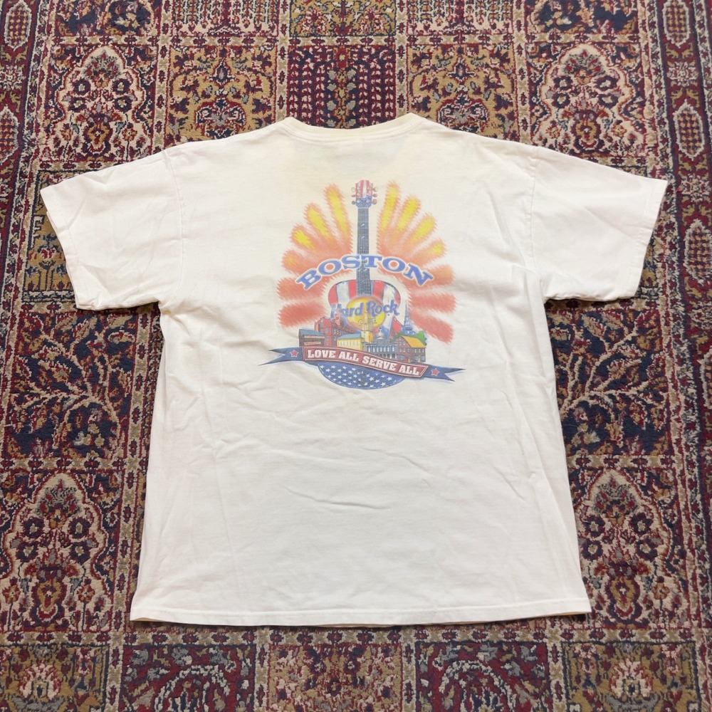 VTG 90s Hard Rock Cafe Boston‎ T Shirt Graphic White Love All Serve All XL USA